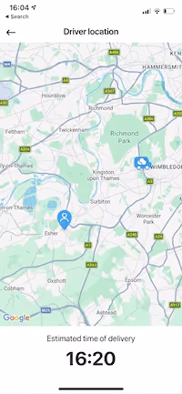 My Laundry Room app showing live driver location and estimated delivery time